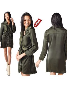 Steve Madden khaki olive green satin effect BB Dakota The Curious Dress NWT